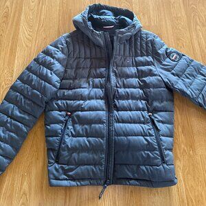 Tommy Hilfiger Gray Quilted Puffer Jacket Full Zip Up Hooded Men's Size Medium